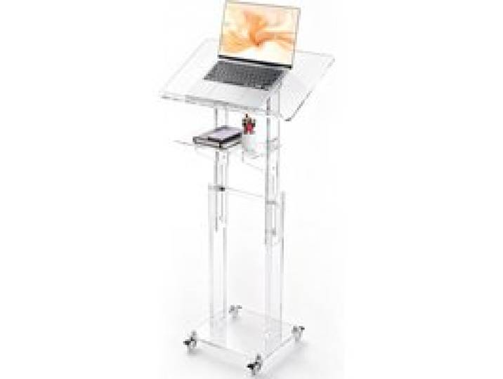 VEVOR Rednerpult Acryl Podium Höhenverstellbar 1090–1178 mm Transparent, Stehpult für Klassenimmer Kirchen Veranstaltungen, Präsentationsständer mit 70–180° Neigungswinkel Lesefläche Ablageflach