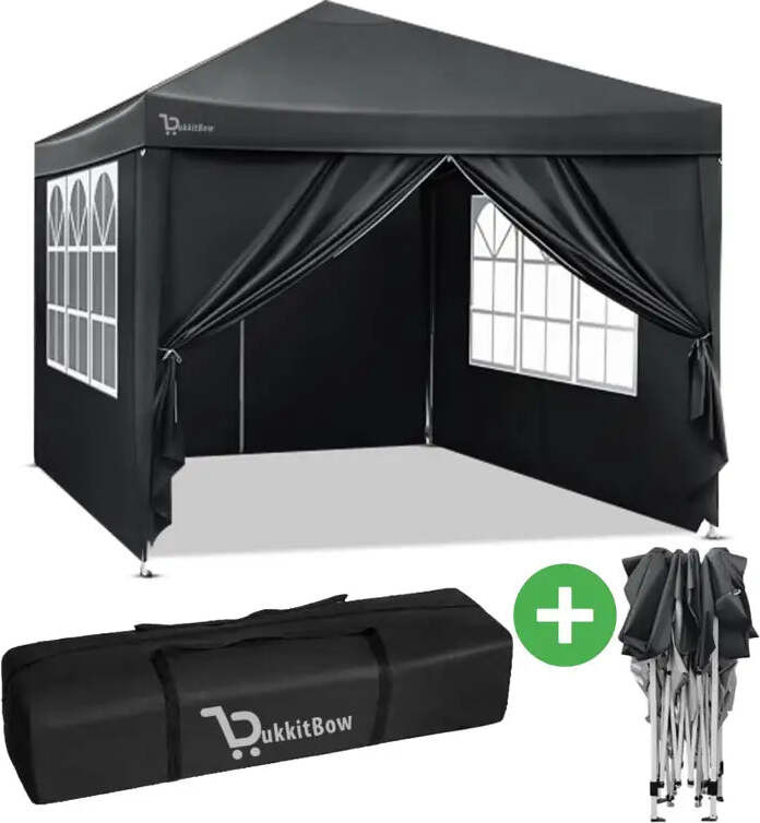 WOLTU Partytent met zijwanden – Opvouwbare en waterdichte tuinpaviljoen – Antracietgrijs – 300 x 300 cm