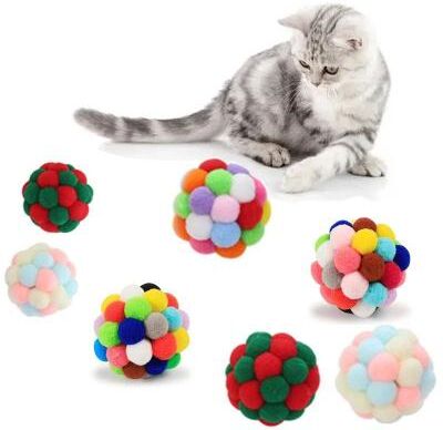 Inspired Living Sparkle Bell Pom Pom Cat Toy Balls Set For Indoor Cats & Kittens random 6.5cm 15pcs