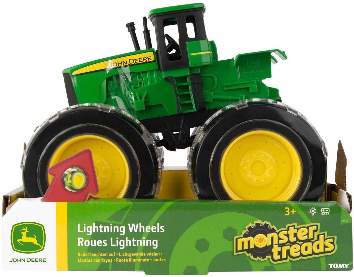 TOMY John Deere Monster Treads Lightning Wheels Tractor for Toddlers - Officially Licensed John Deere Design - Motion-Activated Light-Up Wheels
