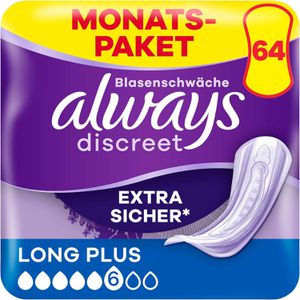 always Inkontinenzeinlagen discreet Long Plus, für Damen, 6 Tropfen, 64 Stück