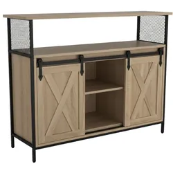 Relaxdays Sideboard mit Schiebetüren Hellbraun,Schwarz
