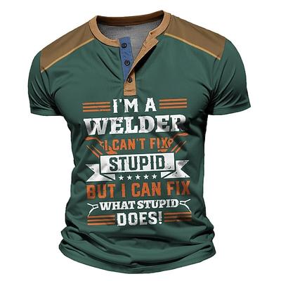 Schweißer T-Shirt für Männer - Lustiger Arbeits-Humor Grafik Henley mit Ich kann Dummheit nicht reparieren aber ich kann reparieren was Dummheit tut Zitat