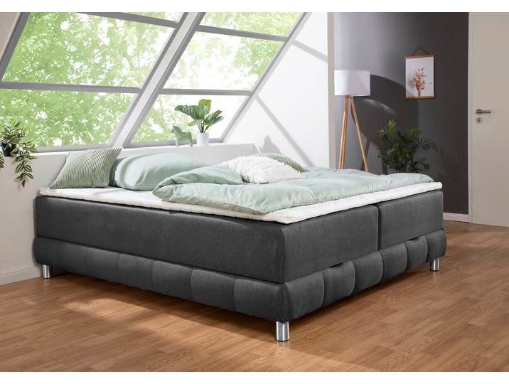 Boxspringbett, Strukturstoff, Anthrazit, 166×226 cm, Mit Bettkasten & Topper, Modern, INOSIGN