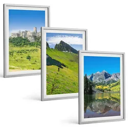 BILDER SET 3er Set - 40x60 cm Silberner Rahmen - Grüne Hügel mit einer Burg