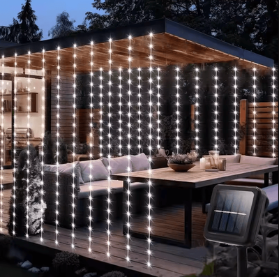 Inspire Curations 300 LED Solar Curtain Lights Waterproof Solar Curtain Lights With 8 Lighting Modes For Garden, Window & Wedding Decor white 3x2m 200led