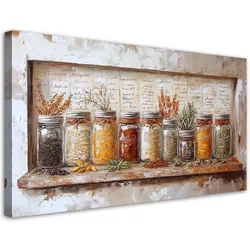 LEINWANDBILD Kräuter, Gewürze, Retro 80x40cm