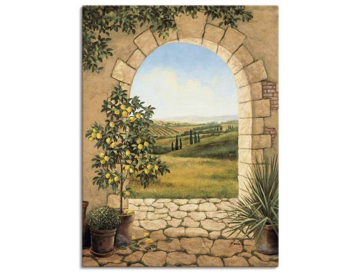 Artland Zitronenbaum vorm Torbogen Fensterblick 1 Stk. tlg. als Leinwandbild, Poster in verschied. Grössen