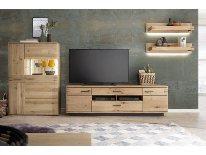 TV-Wohnwand Nr. 3 Eiche bianco teilmassiv 340 cm Sevilla