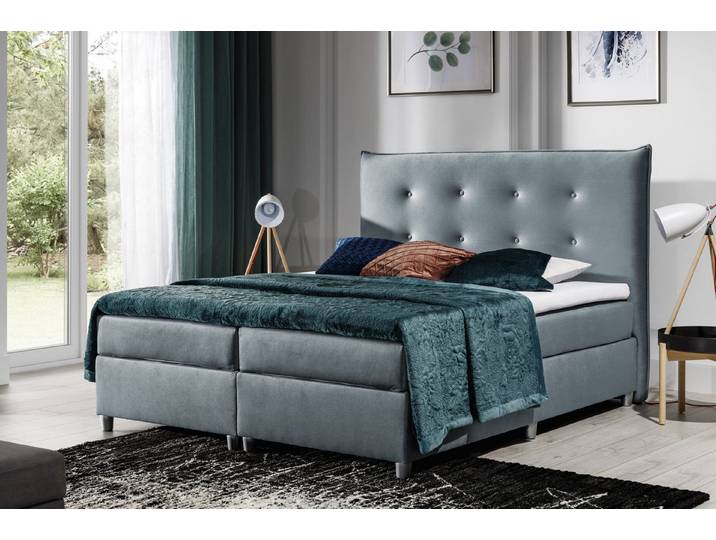 MF Design Boxspringbett Boxspringbett PRATO mit Topper und Holzfüßen in Silber, Vorhanden
