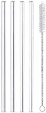 Fusion Finds Reusable Glass Straws Set 8 Pcs Clear Drinking Straws For Juice, Smoothies, And More! Color: 4 Straight