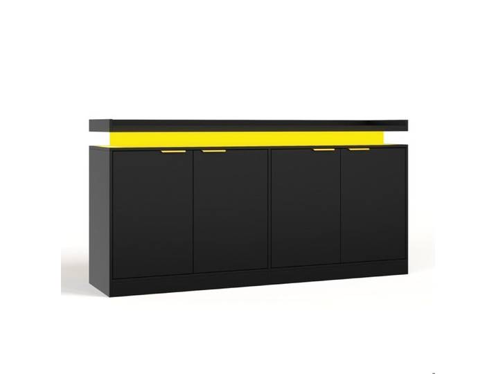 Buffet bas LED RGB – Noir – 4 portes – MDF – 160 cm – Style moderne