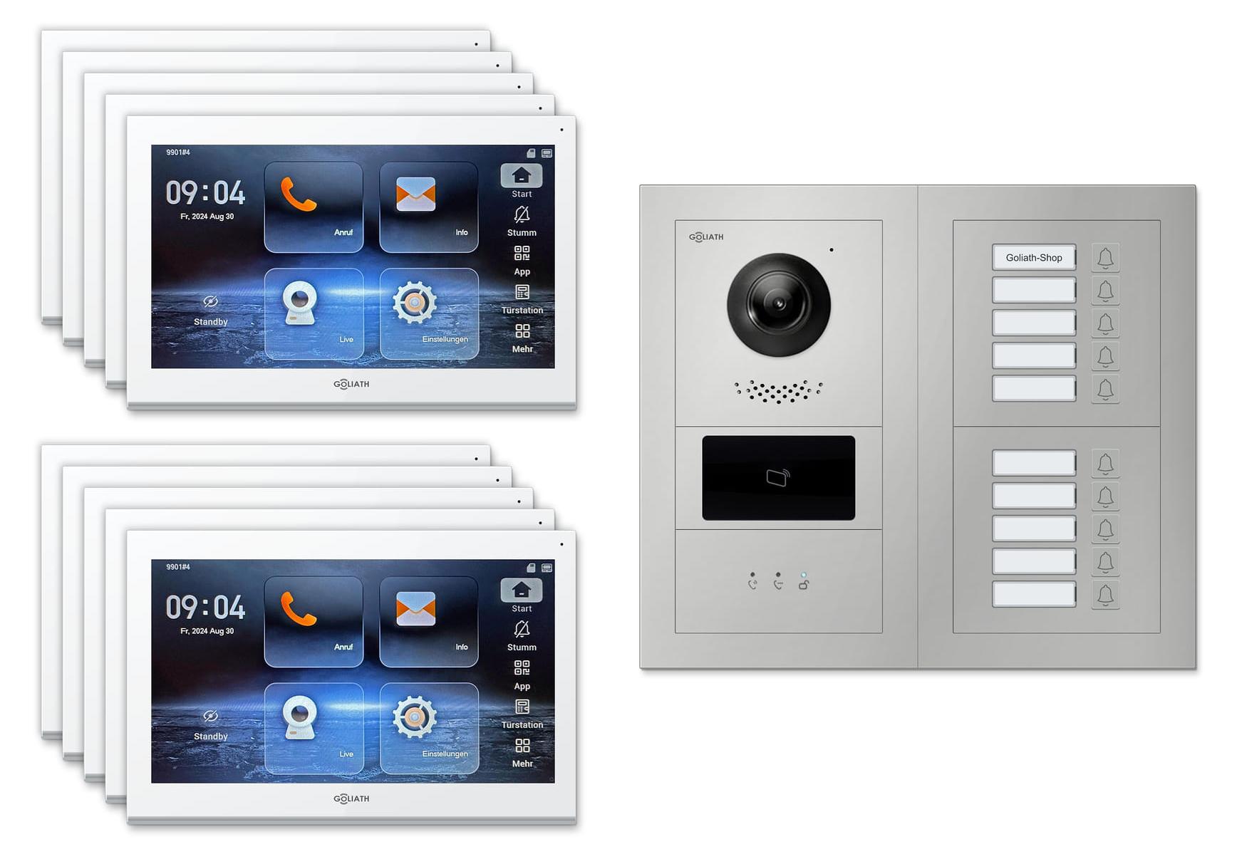 Goliath Premium IP GL-IPH1010.1 Video-Türsprechanlage, 10 Familien, 10× 10 Zoll Weiß, Silber, Aufputz