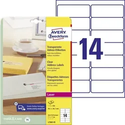 AVERY Zweckform Abziehhilfe QuickPEEL Wasserabweisend Selbsthaftend Adressetiketten L7563-25 Selbsthaftend DIN A4 Transparent 99,1 x 38,1 mm 25 Blatt