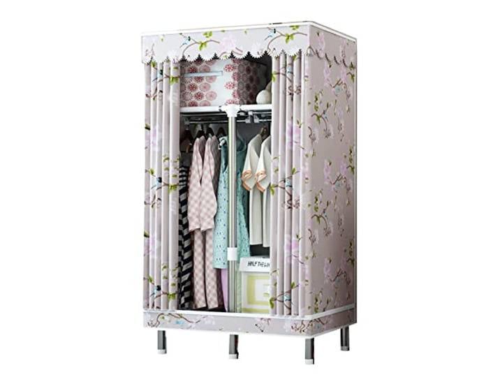 Kleiderschrank Stoffschrank, Faltschrank mit Kleiderstange und Ablagen, Faltbare Garderobe für Schlafzimmer, Ankleidezimmer,D-85x45x172cm