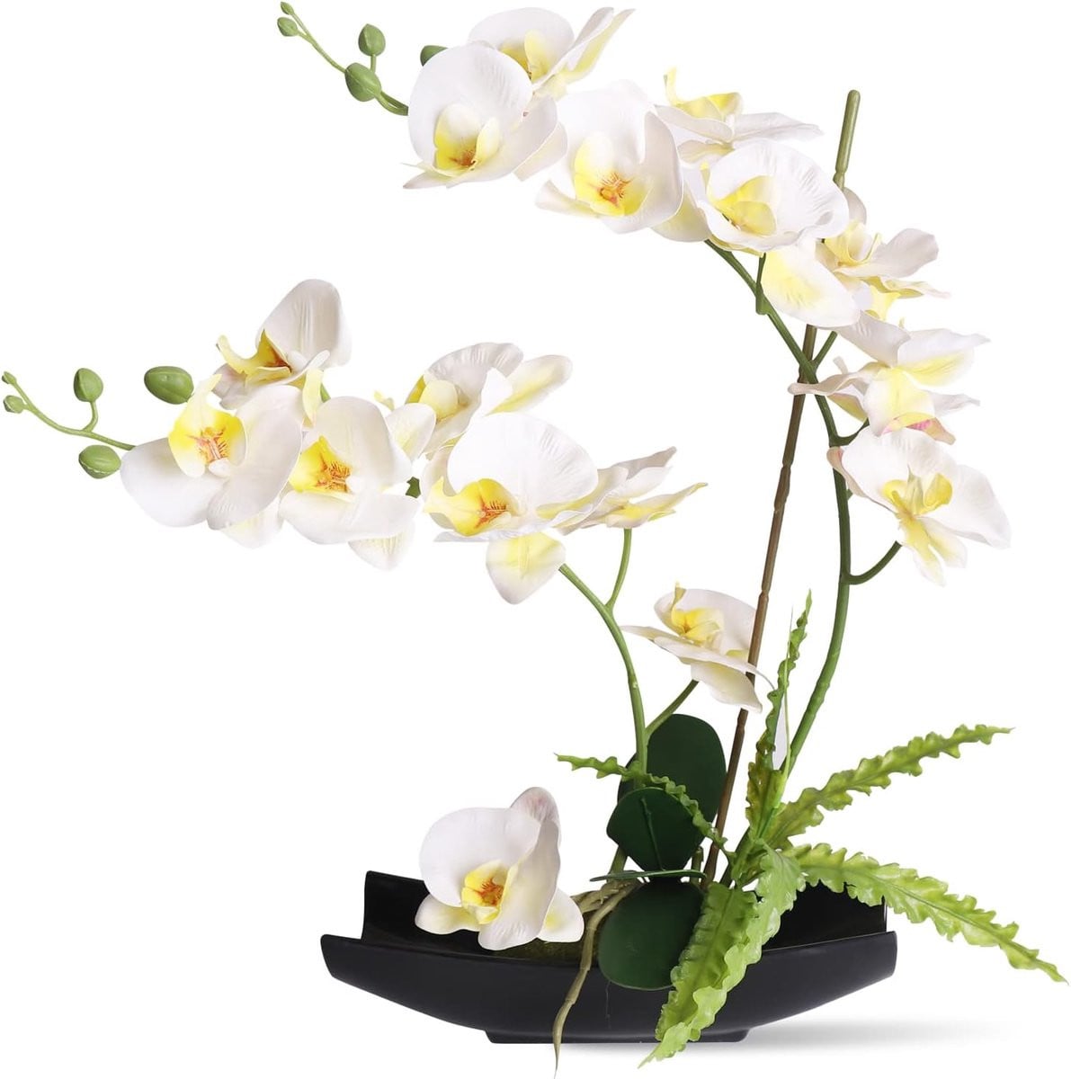 Lange Kunstmatige Witte Orchidee in Pot - 47 cm Faux Orchidee Arrangement voor Woondecoratie