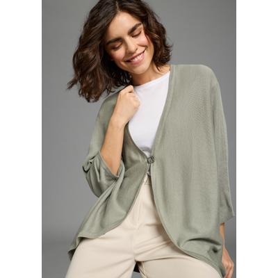 Strickjacke LAURA SCOTT "im Sommer-Look", Damen, Gr. 48/50, grün (salbei), Strick, Obermaterial: 50% Baumwolle, 50% Polyacryl, unifarben, Basic, oversize hüftbedeckend, V-Ausschnitt, Strickjacken Strickjacke, oversized, mit Verschluss und 3/4 Ärmeln