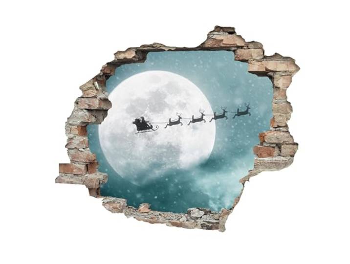 Queence 3D-Effekt Weihnachten ca. 60x50 cm Wandtattoo Wanddurchbruch Weihnachten Durchbruch selbstklebendes Wandbild Wandsticker Tattoo (Weihnachtsmann)