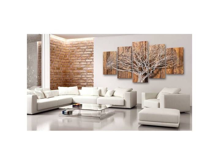 Wandbild Der Baum der Geschichte Holzwerkstoff & Textil Braun 100 x 50cm
