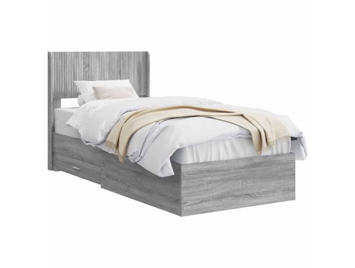 PUGYNBK Bettrahmen mit Kopfteil, Grau Sonoma Aufbewahrung darunter, fester Lattenrost, robustes Holz, minimalistisches Design