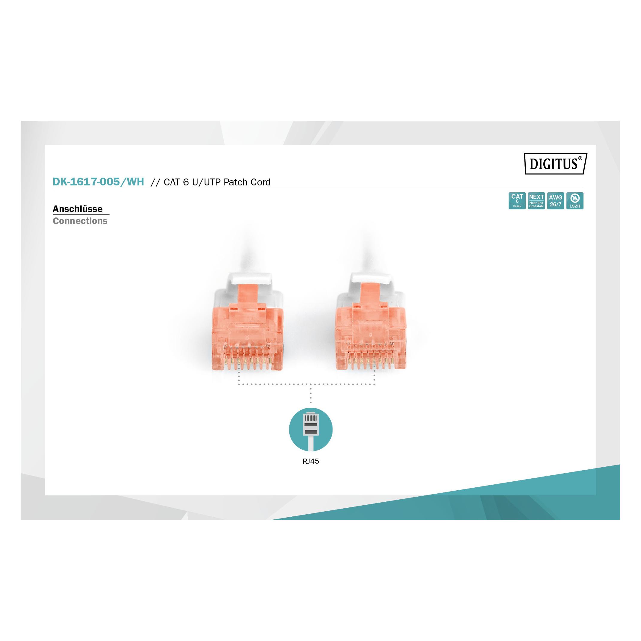 Digitus Netzwerkkabel (U/UTP, UTP, CAT6, 0.50 m) (DK-1617-005/WH)