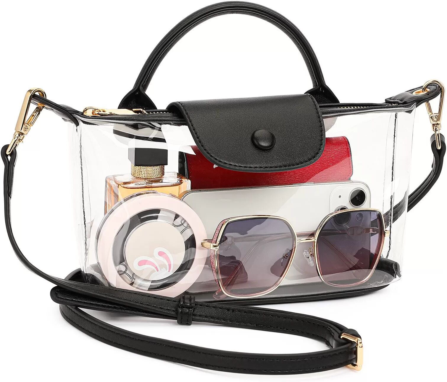 INF Transparente PVC-Umhängetasche: Stilvolle Handtasche für den täglichen Gebrauch Schwarz