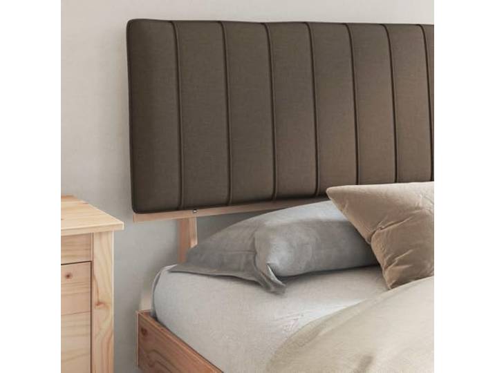 KTHLBRH Doppelbett 180 x 200 cm mit Kopfteil gepolstert Taupe Massives Kiefernholz, Lattenrost, pflegeleicht, Kopfteil waschbar