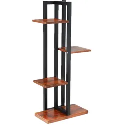 Relaxdays Blumenregal Metall, 4-stufige Indoor Blumentreppe, Holzoptik, HBT: 93x42,5x22,5 cm, Pflanzenregal, dunkelbraun