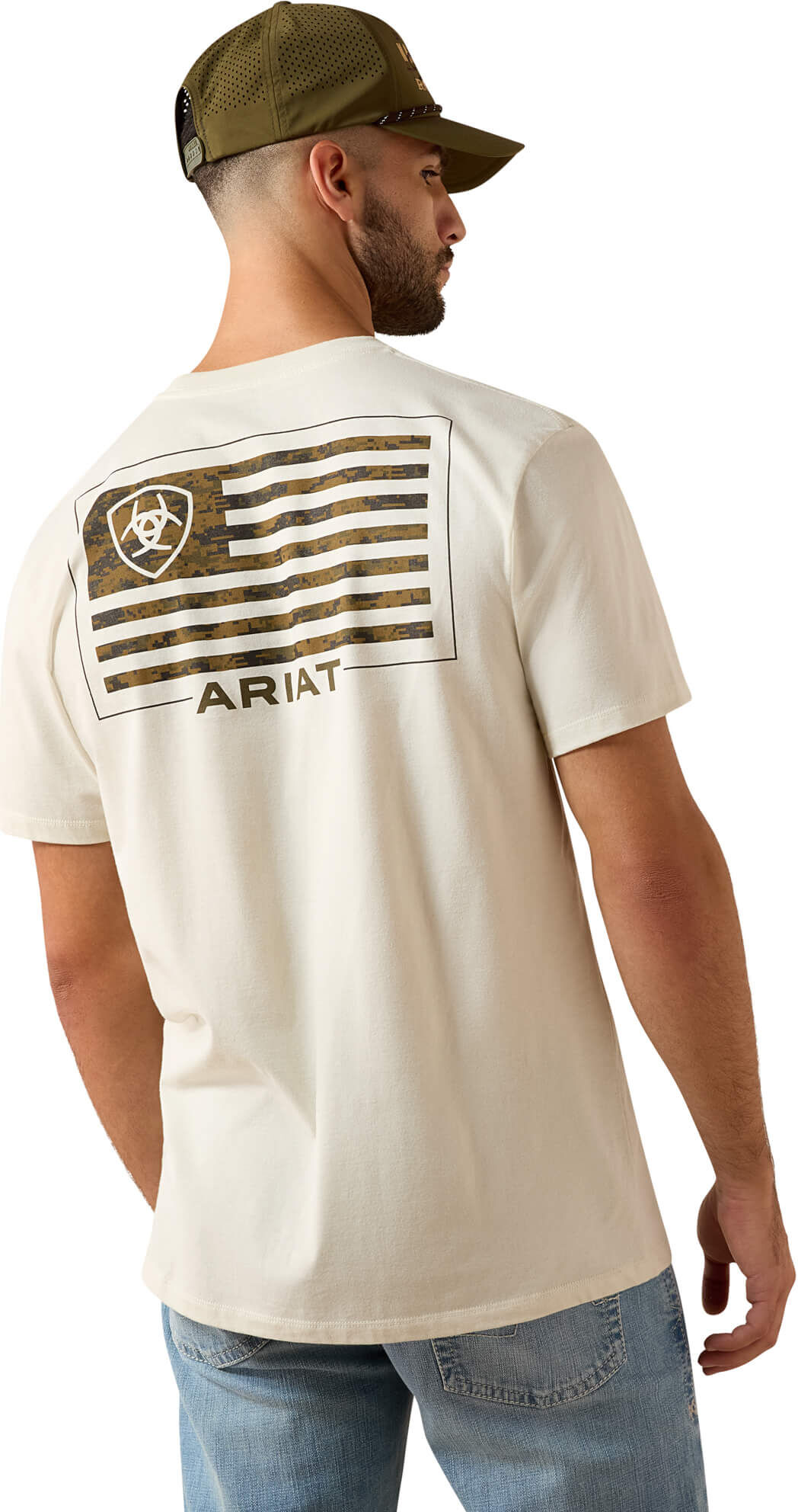 Men's Buckle Flag Patriot T-Shirt in Silver Birch, Size: Medium by Ariat