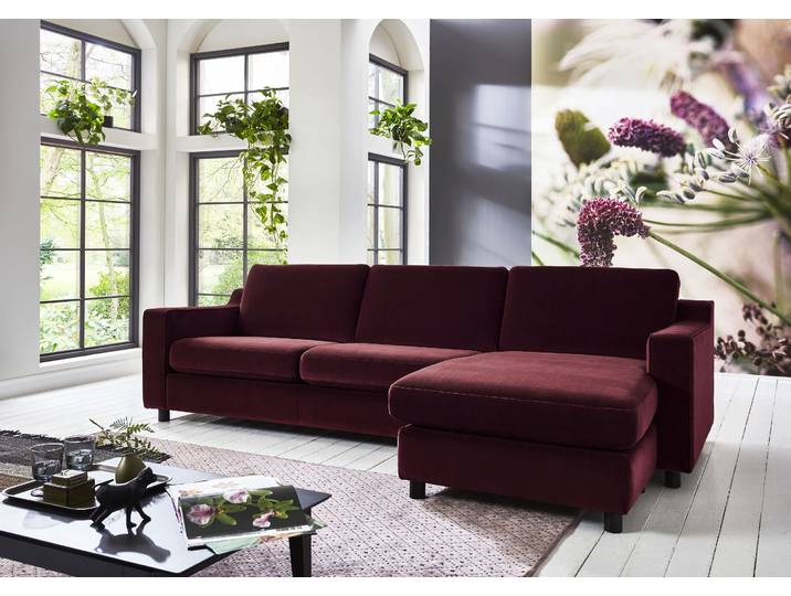 Ecksofa OTTO HOME Luka L-Form , rot (bordeaux, rot), B:270cm H:80cm T:151cm, Samtvelours (100% Polyester), Sofas, Ecksofa, pflegeleichter Samtvelours