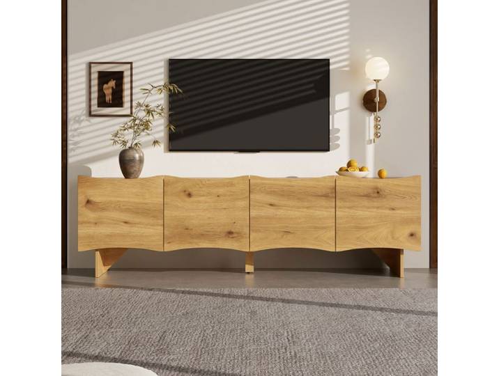 MERAX Meuble TV Moderne - Console Média TV - 4 Portes et Gestion des Câbles -155 x 36 x 47 cm