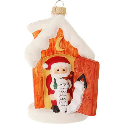 Christbaumschmuck KREBS GLAS LAUSCHA "Santa im Klohaus", braun, B:7cm H:12cm T:8cm Ø:12cm, Glas, Weihnachtsbaumschmuck, Glas, 1 Stück