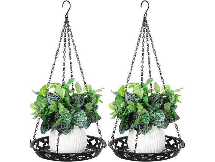 Support Suspendu Plante - KeJi® - Panier Métal 30cm - Noir Brillant - Déco Intérieur Extérieur
