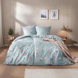 Estella Feinflanell Bettwäsche Corvara taube 155x220 cm + 80x80 cm - blau