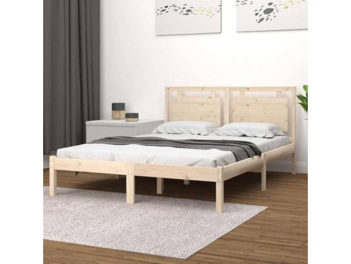 KGHFDVB Bett Natur 205,5 x 125,5 x 31 cm aus Massivholz 120 x 200 Massives Kiefernholz, Sperrholzlatten, inkl. Kopfteil, für Matratze 120 x 200 cm, fürs Schlafzimmer
