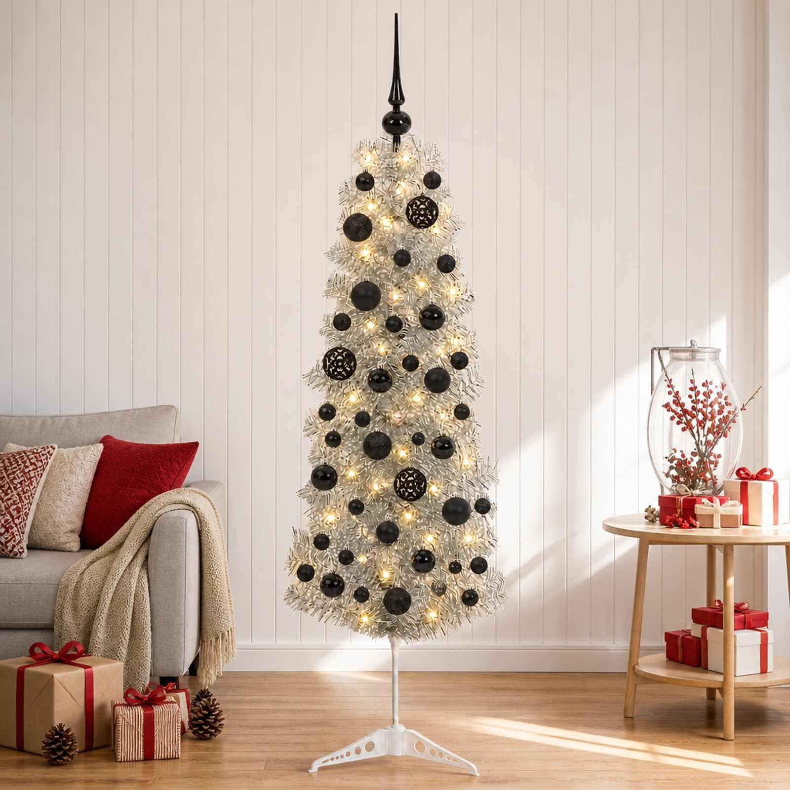 Syfax Kunstkerstboom met kerstballen, smal, 150 cm