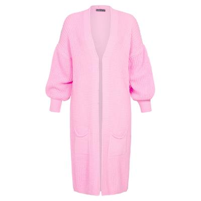Strickjacke CLOUD 5IVE "CLOUD 5IVE Cloud 5ive Longform Knit Cardigan with 2-Pockets", Damen, Gr. XS, rose, 100% Polyacryl, unifarben, normal, Rundhals, Strickjacken Strickjacke