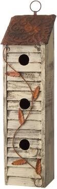 "Glitzhome 18""H Three-Tier Distressed Solid Wood Window Shutters Birdhouse"