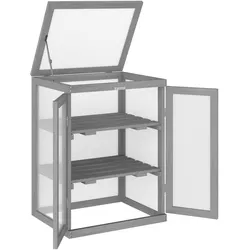 MODFU Mini-Anzuchtgewächshaus Holz dunkelgrau 58x44x78 cm mit Polycarbonat, Doppeltür und klappbarem Dach