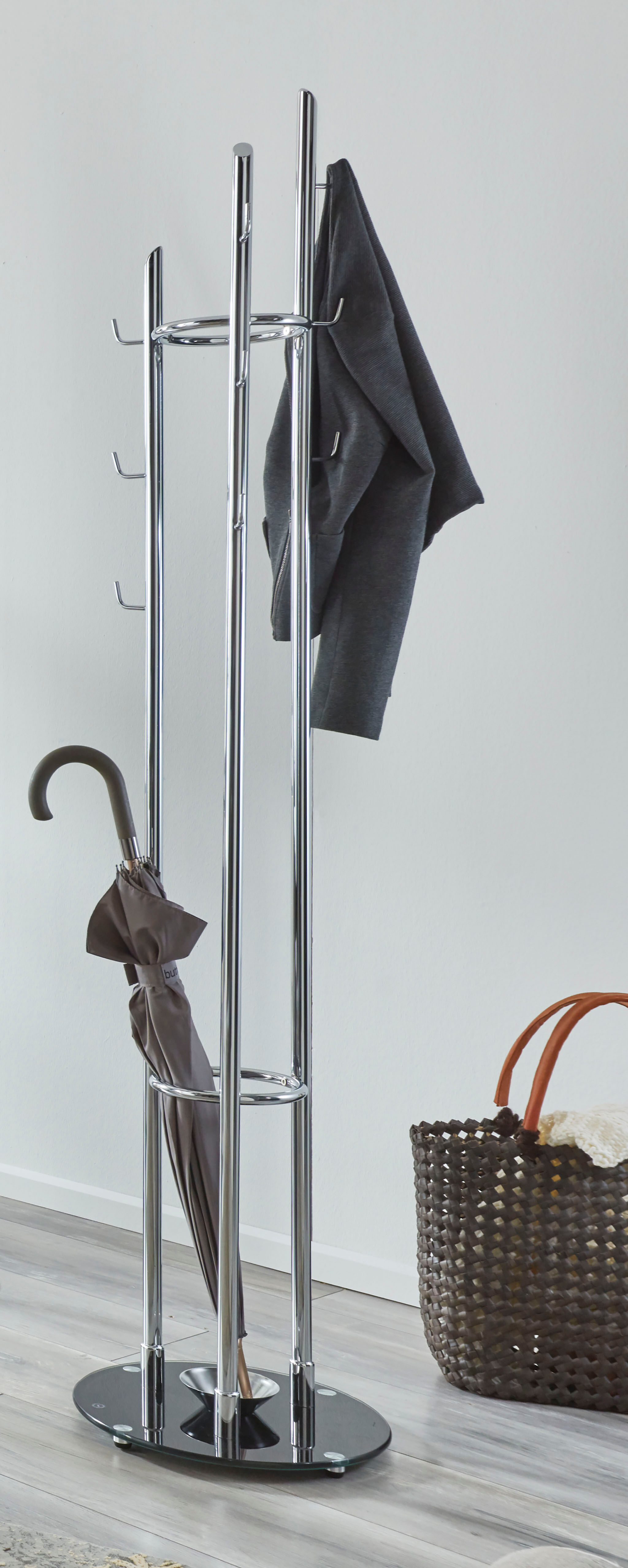 Garderobenständer HAKU "Kleiderständer, Standgarderobe", grau (silber), B:40cm H:183cm T:40cm Ø:40cm, Garderobenständer, Garderobenständer, quadratisch - aus Metall Silber - Ø/H 40/183 cm silber Einheitsgröße