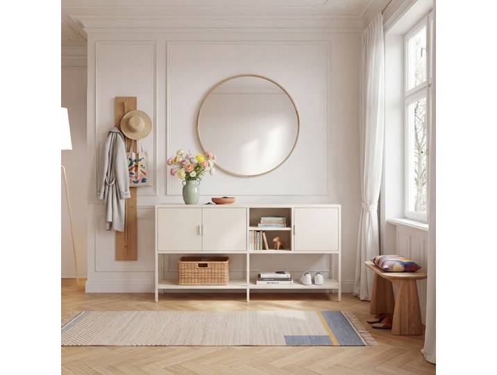 Buffet Kliri acier 160 x 40 x 80 cm blanc crème