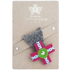 Anstecker Buntes Verdienstkreuz vonbox grau/pink mehrfarbig, Designer Ilja Oelschlägel, 5.5x7.5x0.8 cm