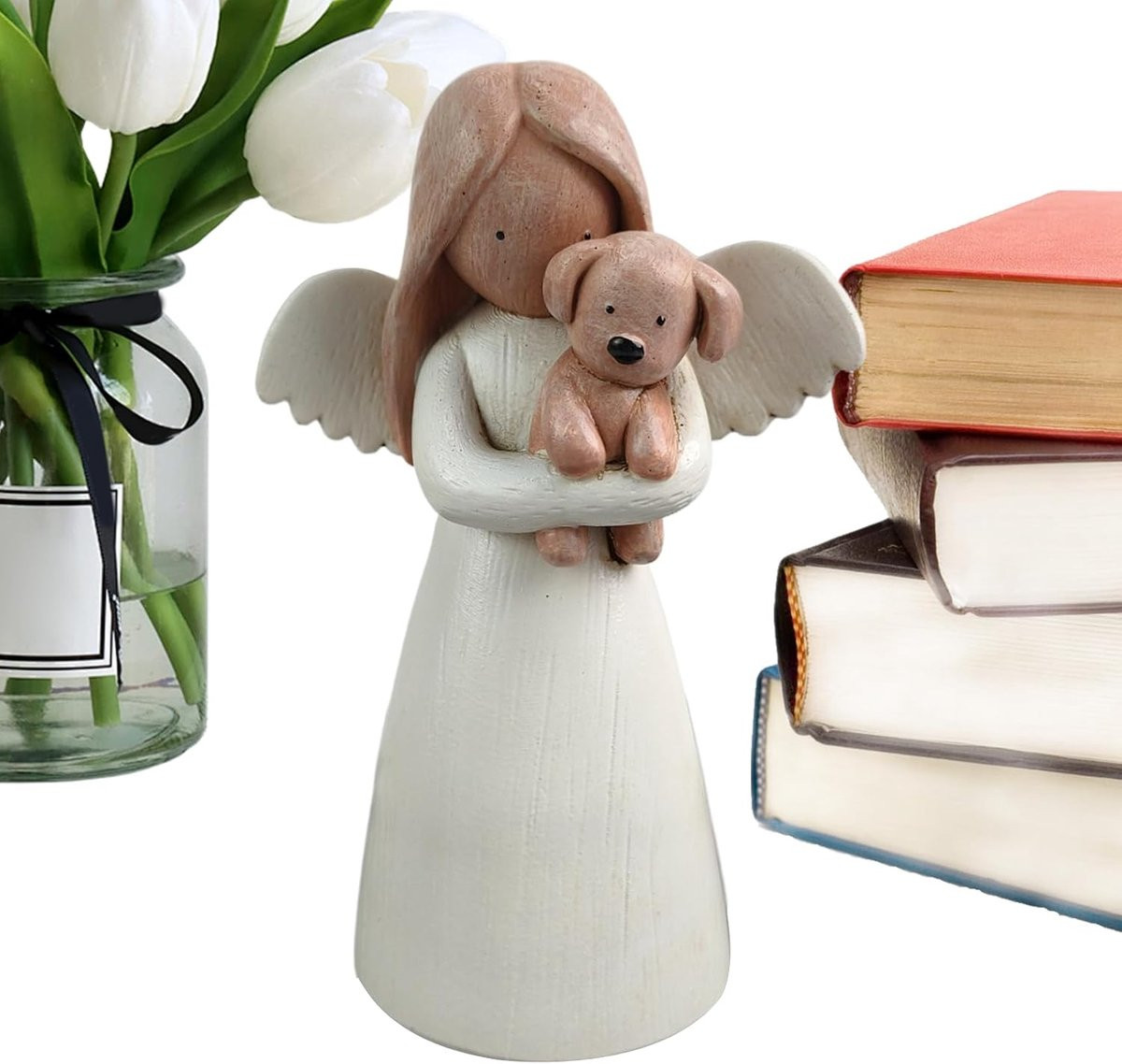 Handgemaakt Engel decoratie hond - Hars beeldje voor in de woonkamer - Lengte: 17,2 cm