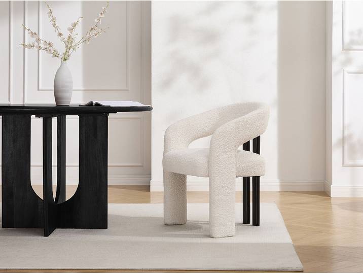 2er-Set Stühle mit Armlehnen aus Bouclé-Stoff und schwarzem Hevea-Holz - Weiß NORETI