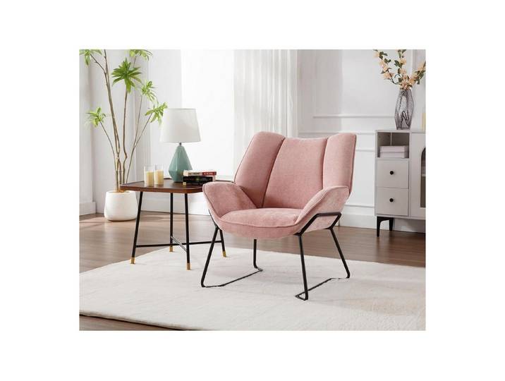 LuxusKollektion Relaxsessel Longuesessel Relaxsessel Wohnzimmer Balkon Metallbeine Chenille Rosa