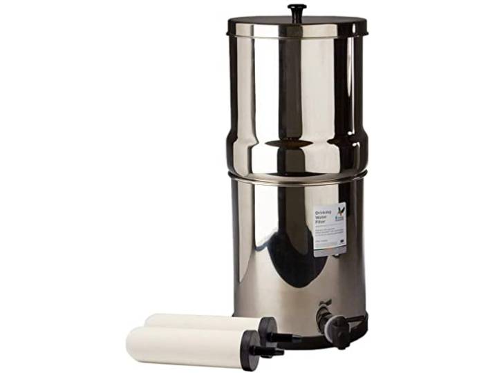 British Berkefeld W9361151 Edelstahl Trinkwasser Schwerkraft Filtergehäuse mit 2 x Keramik ATC Super Sterasyl Wasserfilter Kartusche Kerzen 17.8 cm, silber