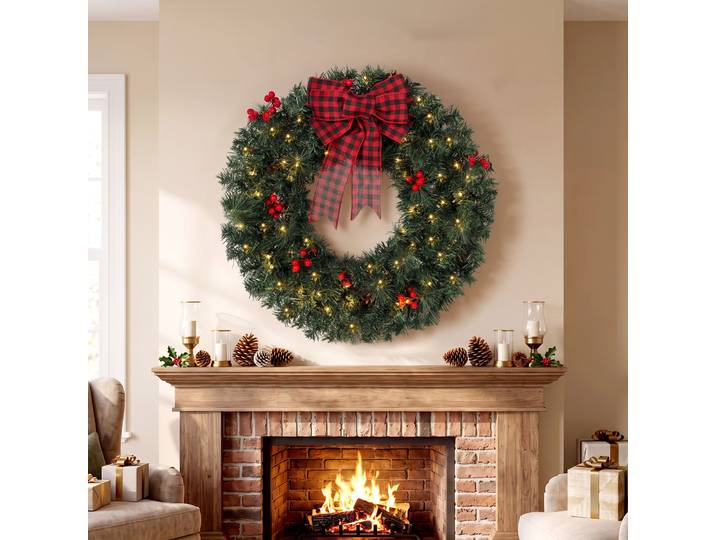 HOMCOM Couronne Noël Ø60cm LED 8 Modes 140 Branches Vert