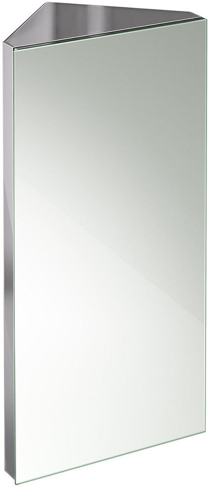 iBathUK Arcade Wall Mounted Tall Stainless Steel Corner Bathroom Mirror Cabinet with 1 Hinged Door & 2 Shelves in Silver, 300mm Silver 600mm H