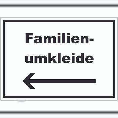 HB-Druck Familienumkleide Aufkleber mit Text und Richtungspfeil links waagerecht A4 (210x297mm)