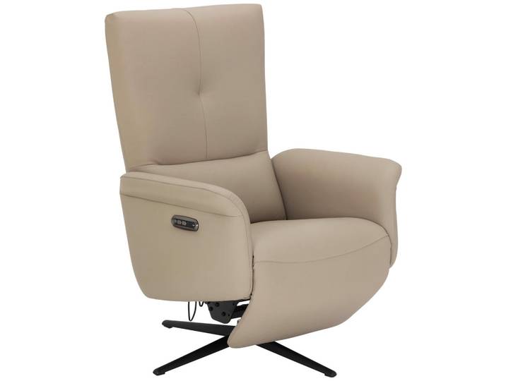 Livetastic Relaxsessel, Grau, Beige, Metall, Echtleder, Rindleder, 75x111x90 cm, Relaxfunktion, USB-Anschluss, USB-C-Anschluss, Wohnzimmer, Sessel, Relaxsessel